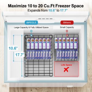 iSPECLE Freezer Organizer Bins - Fit 10 to 20 Cu.FT Deep Freezer, 4 Pack Large Expandable Stackable Chest Freezer Organizer Sort Frozen Food and Easily Get with Handle, Improve Air Circulation, Black