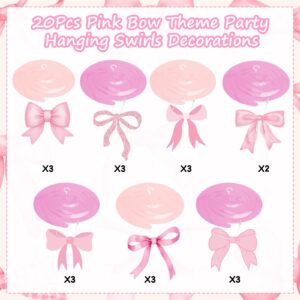 Pink Bow Party Hanging Swirls Decorations, Girl Bow Theme Birthday Party Decortions, Coquette Birthday Party Bow Party Decorations for Bow Birthday Baby Shower Bridal Shower Bachelorette Party Decor