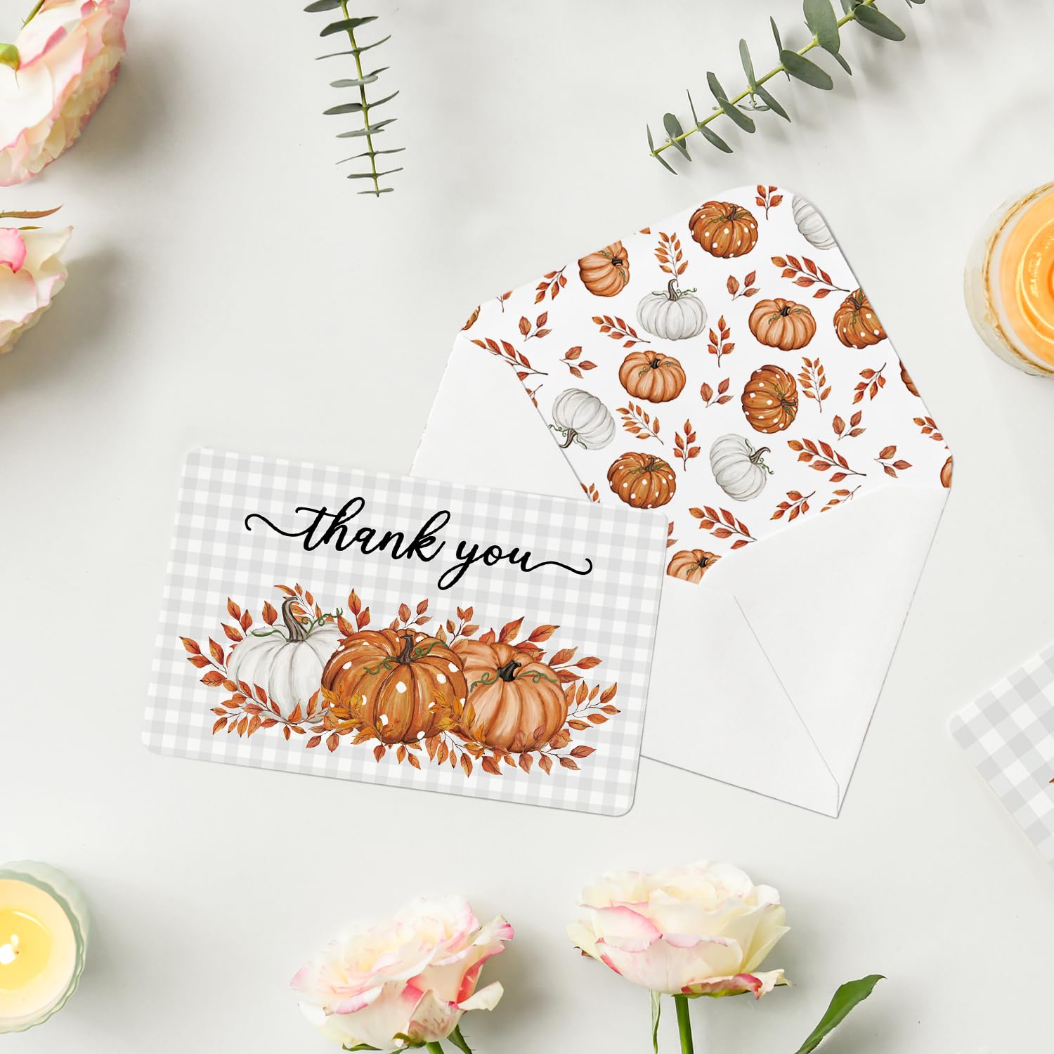 Artoid Mode 24 Pack Pumpkin Leaves Thank You Cards Fall Greeting Cards Gift With Envelope Sticker Blank Note Cards for Birthday Wedding Baby Shower Bridal Shower, 4 x 6 Inch