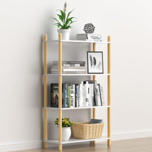 fastspok 4-tier wooden bookcase - modern freestanding bookshelf, multifunctional display shelf for home and office, white, rectangular design