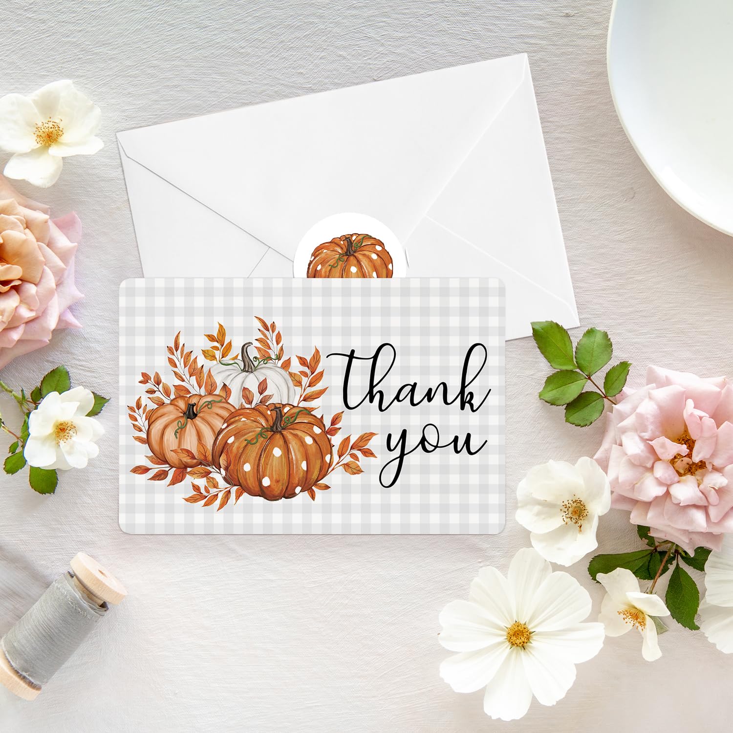 Artoid Mode 36 Pack Leaves Pumpkin Thank You Cards Fall Greeting Cards Gift With Envelope Sticker Blank Note Cards for Birthday Wedding Baby Shower Bridal Shower, 4 x 6 Inch