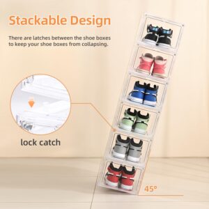 Uni HIMO Drop Front Shoe Box with Clear Door,6 pack Plastic Shoe Boxes Stackable,Thicken & Sturdy Organizer Containers For Sneakers,Fit up to US Size 12(13.5”x 10.5”x 7.4”)