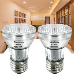 nioclerce par16 light bulb - 2 pack long lasting par16 halogen bulb 60w 120v e26 base warm white 2800k, par16 flood bulb dimmable, halogen par16 bulb 60w for range hood lights,ceiling fan,table light