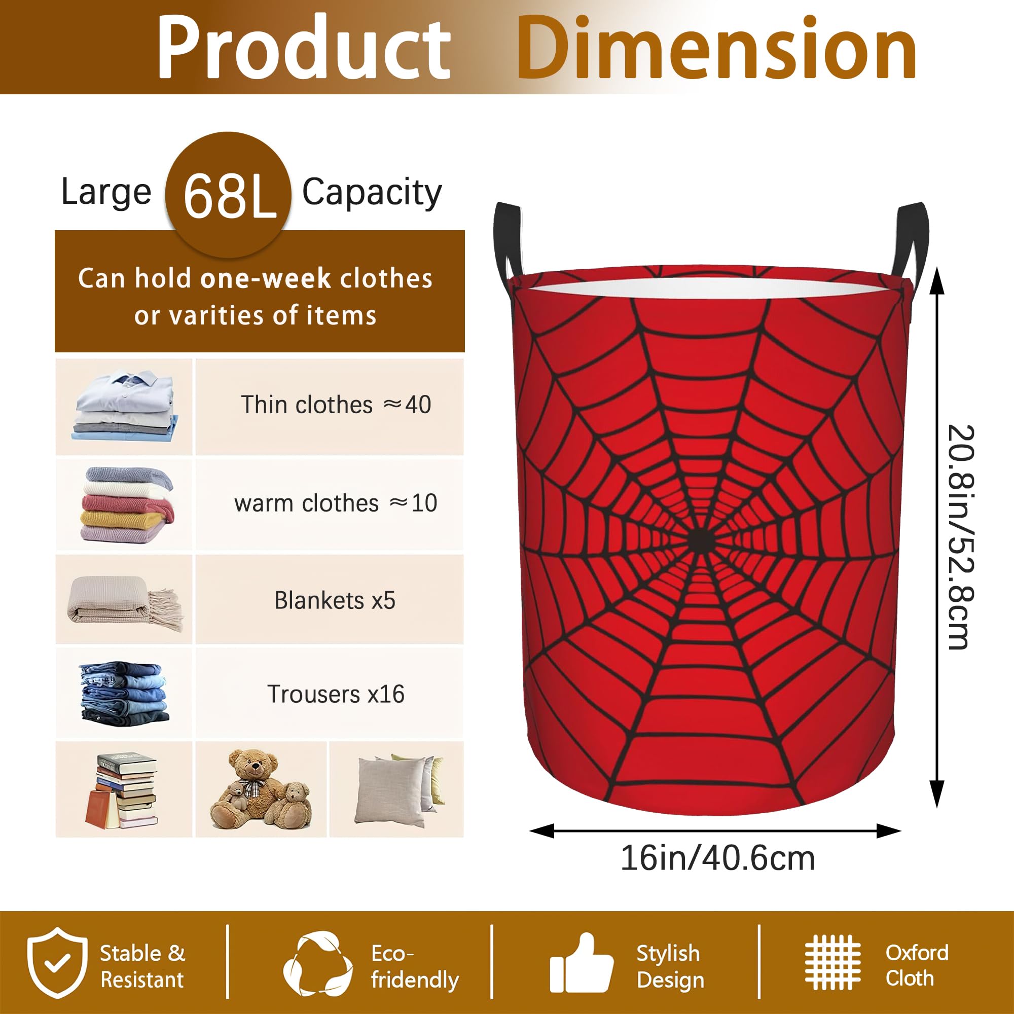 UIUPRO Laundry Hamper, Spider Web Red Laundry Basket,Waterproof Foldable Storage Bin for Bedroom,Clothes Organizer Basket,Toys Box 16x20 Inch