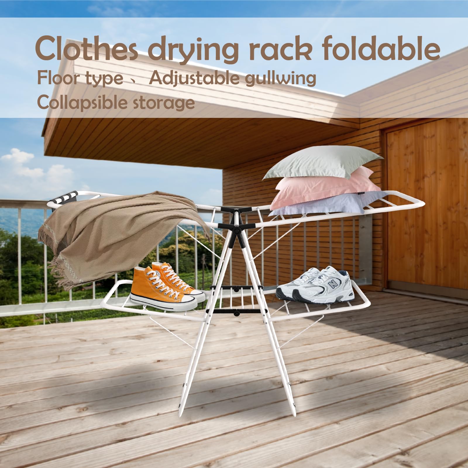 Maomo Double Deck Drying Rack - 2 Layer Large Clothes Drying Rack Foldable,No Installation Required ，Suitable for Indoor and Outdoor.Gull Wings.33 Clothes Poles are Equipped with Sock Clips.