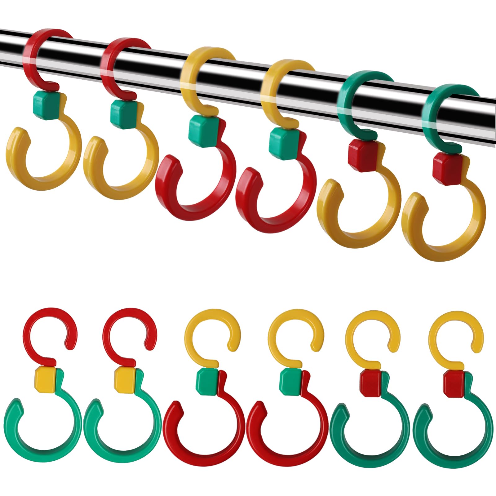 Nokiils 12 Pack Plastic S Hooks for Hanging, Rotatable Heavy Duty S Shaped Hooks, Foldable Plastic Hook for Hanging Clothes Plants (Multicolor)