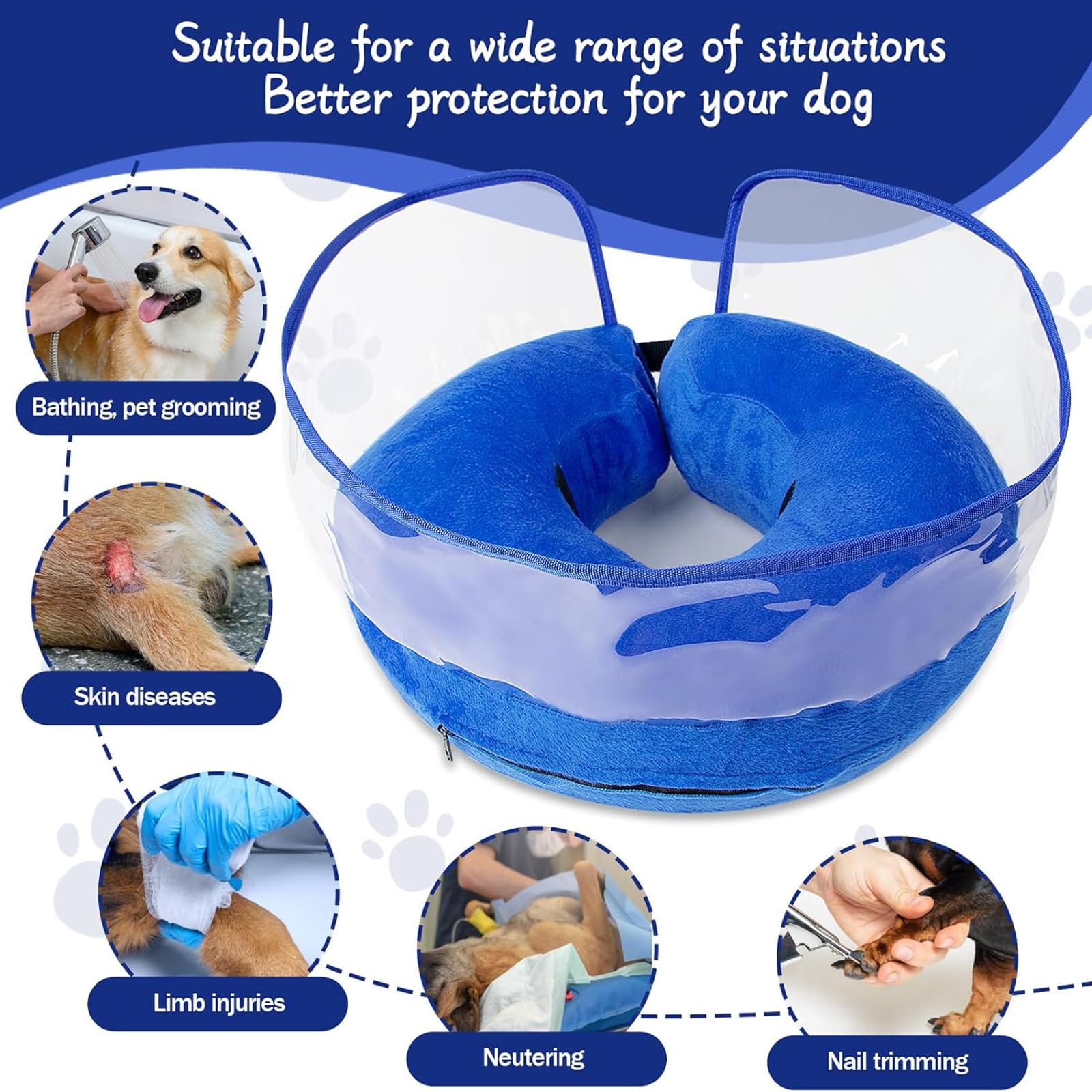 Dog Cone Collar After Surgery,Inflatable Soft Dog Cone for Large Medium Small Dog,Adjustable Breathable Inflatable Dog Cone Collar,Protect Pets from Licking Wounds,Soft and Comfortable,Blue(XL)