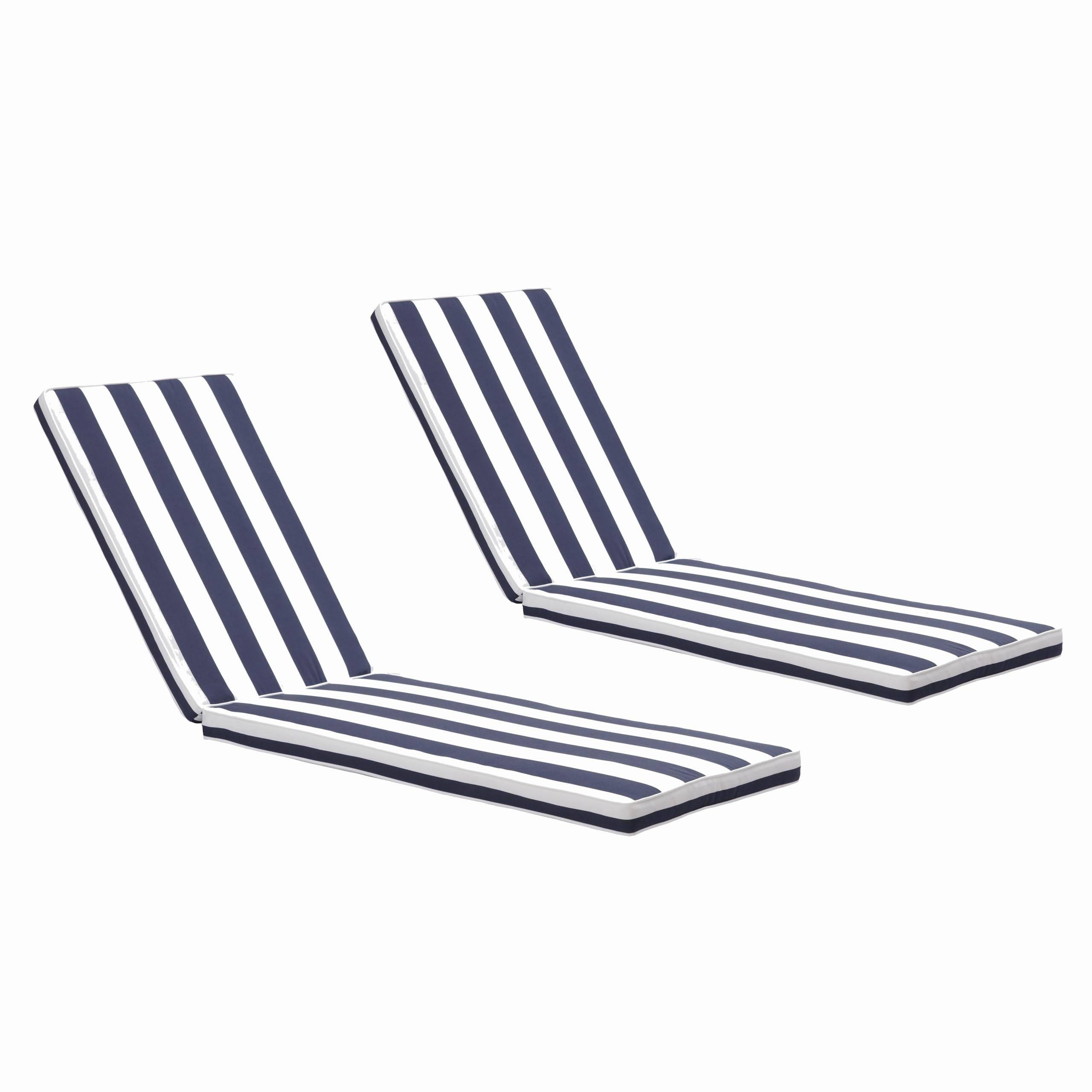 PERFECT GARDEN 2-pcs Set Chaise Lounge Cushion Weather Resistant & Fade Resistant for Outdoor Patio Furniture, Ideal for Lawn & Pool, 74.5" W x 22" D (White Blue Striped)