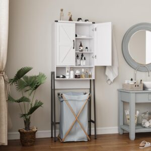 Over Toilet Storage with 2-Door Design Over The Toilet Storage Cabinet with Shelves Bathroom Organizers and Storage with Anti-Tip Device Over Toilet Organizer for Bathroom,Restroom,Laundry White