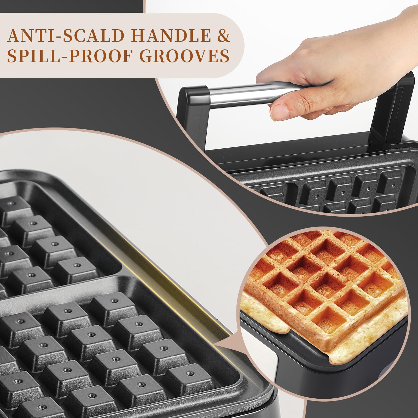 UVFAST Waffles Maker Waffle Iron, 4 Belgian Square Waffle Maker, Belgian Waffle Maker Thick Pancake Maker with Non-stick Plate, Breakfast Waffle Machine Make Waffle in Minutes, 3 Browning Level, 1600W