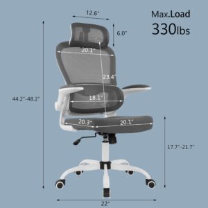 Office Chair Ergonomic Desk Chair Gaming Chair Computer Chair for Home Office with Wheels, Lumbar Support, Adjustable Headrest and Flip-up Armrest (Grey)