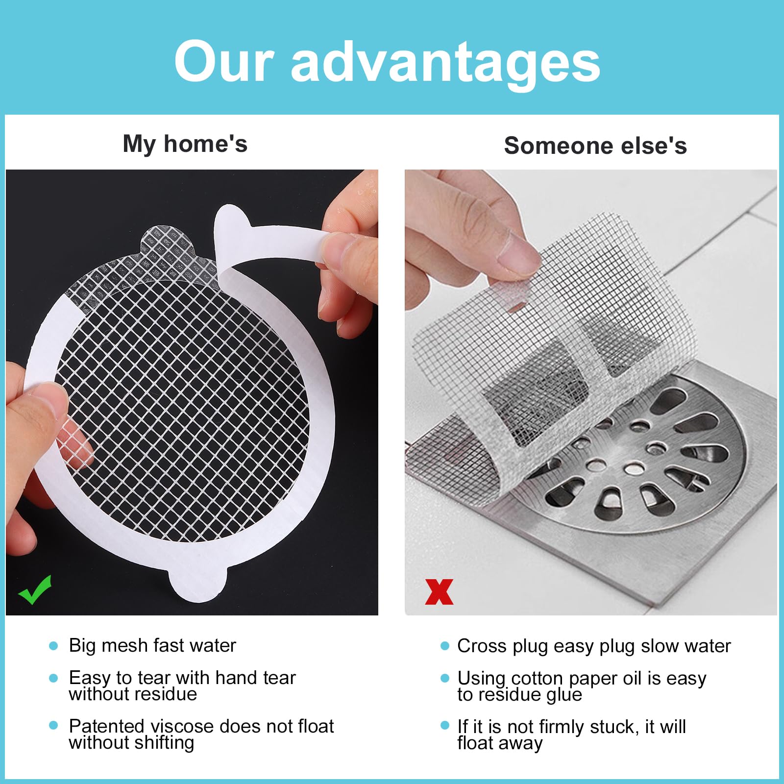 30PCS Disposable Shower Drain Cover Hair Catcher Mesh Stickers Environmentally Friendly Degradable Floor Drain Sticker Effective Capture Human and pet Hair for Bathroom, Laundry, Bathtub, Kitchen,Sink