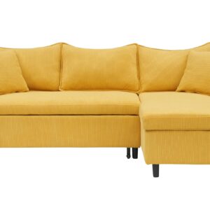 SmartEdge 80'' Convertible Sleeper Sectional Couch 3 Seater Reversible L Shaped Sleeper Sofa with Storage Chaise, Comfy Corduroy Upholstered Corner Sofa Couches for Living Room, Yellow