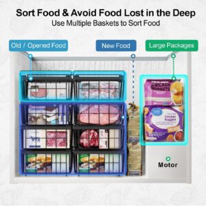 iSPECLE Freezer Organizer Bins - Fit 10 to 20 Cu.FT Chest Freezer, 2 Pack Large Expandable Stackable Deep Freezer Organizer Bins Sort and Easily Get Food with Handle, Improve Air Circulation, Black