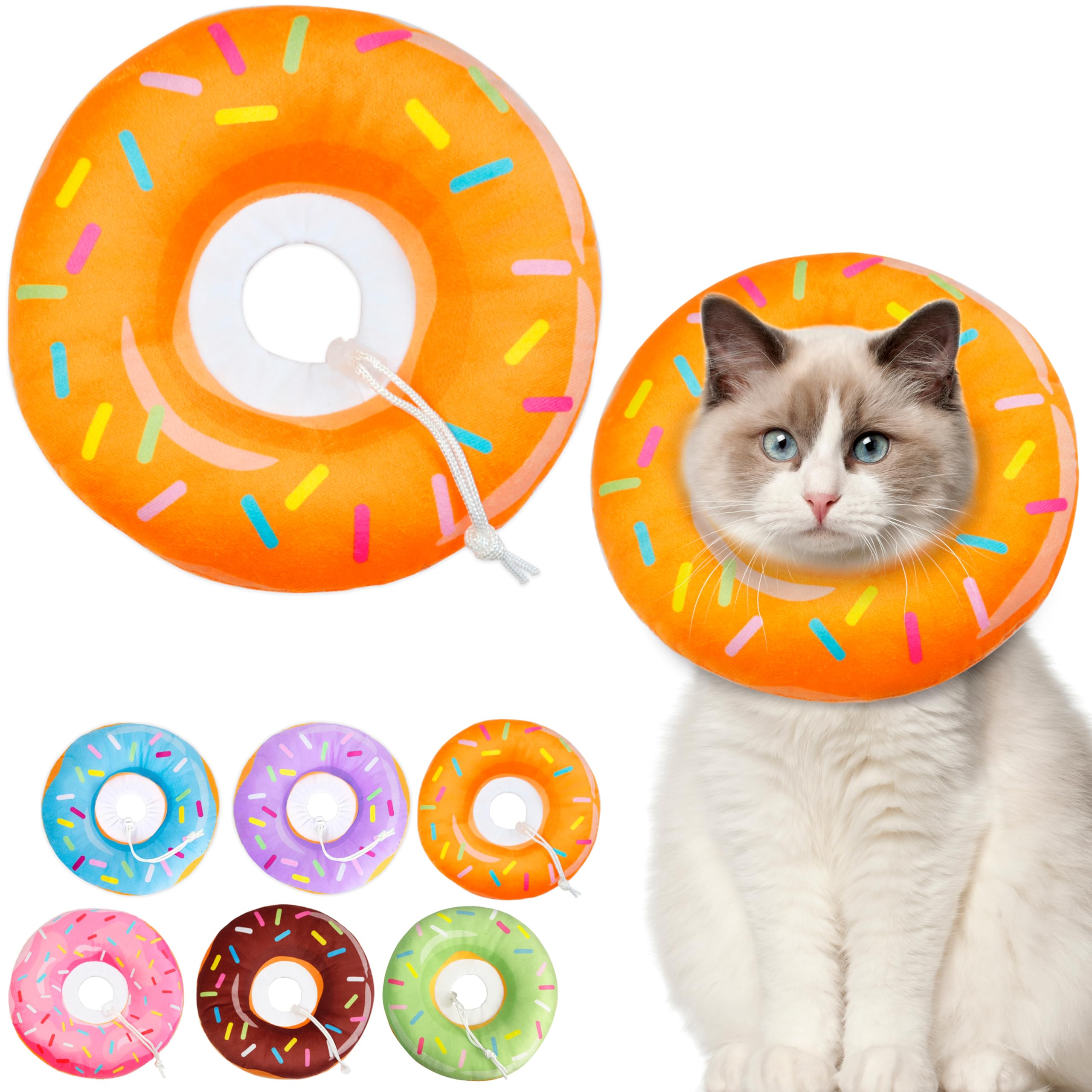 Hpetppy Cat Cone Collar Soft, Cat Recovery Collar for Wound Healing Cute Cat Donut Adjustable Cat Cones to Stop Licking Comfortable Lightweight Neck Elizabethan Collars for Cats Kittens After Surgery