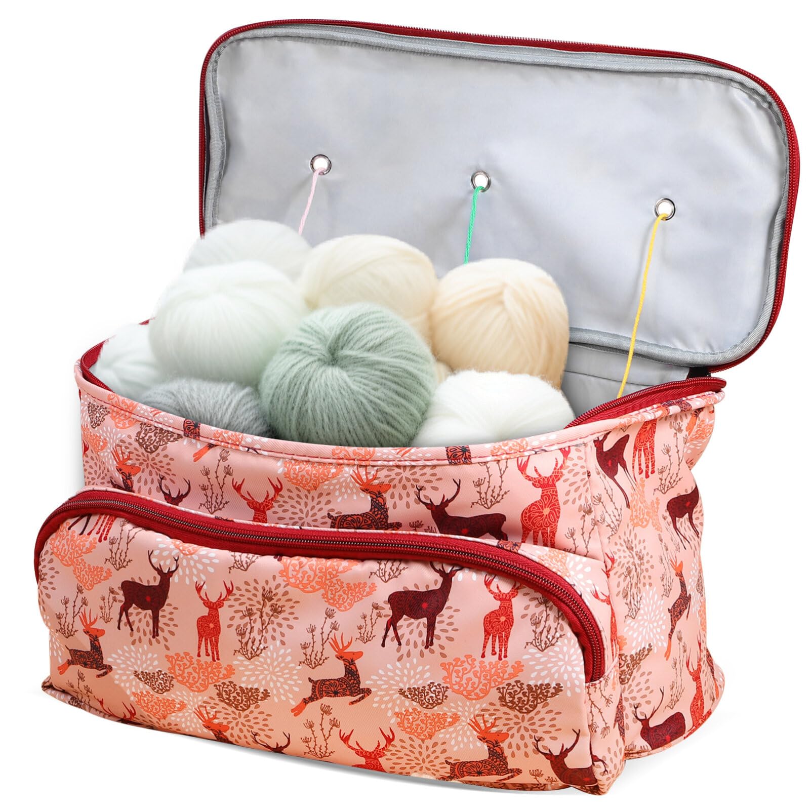 OHPHCALL Knitting Bag Yarn Storage Organizer，Crochet Bags Portable Knitting Tote Basket Yarn Bags for Crochet Hooks, Crocheting Kit, Knitting Needles, Yarn Balls, Project