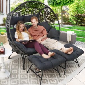 radiata double egg chair with ottomans outdoor wicker patio egg chairs with footrests for indoor bedroom outside porch deck backyard garden