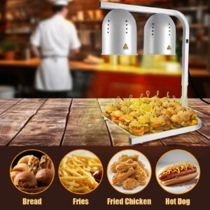 VORIGY Heat Lamp for Food, with Two 250W Bulbs for Fast and Even Heating, Food Heat Lamp with Adjustable Height Stand, Commercial Food Warmer Lamp for Home, Fast Food Restaurant, Buffet, Bakery Silver