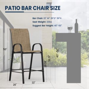 UDPATIO Outdoor Bar Stools of 4, Metal Patio Bar Stools, Brown Textilene Bar Height Outdoor Chairs for Backyard,Lawn