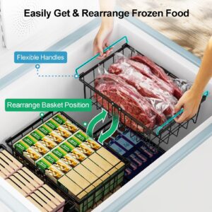 iSPECLE Freezer Organizer Bins - Fit 10 to 20 Cu.FT Chest Freezer, 2 Pack Large Expandable Stackable Deep Freezer Organizer Bins Sort and Easily Get Food with Handle, Improve Air Circulation, Black