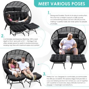 RADIATA Double Egg Chair with Ottomans Outdoor Wicker Patio Egg Chairs with Footrests for Indoor Bedroom Outside Porch Deck Backyard Garden