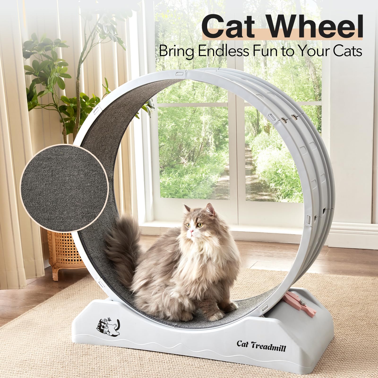 EXQ Home Cat Exercise Wheel, 31.5 Inch Cat Treadmill for Indoor Cats, Plastic Cat Wheel with Noiseless Carpeted Runway, Cat Running Wheel for Cat's Fitness & Health (Grey)