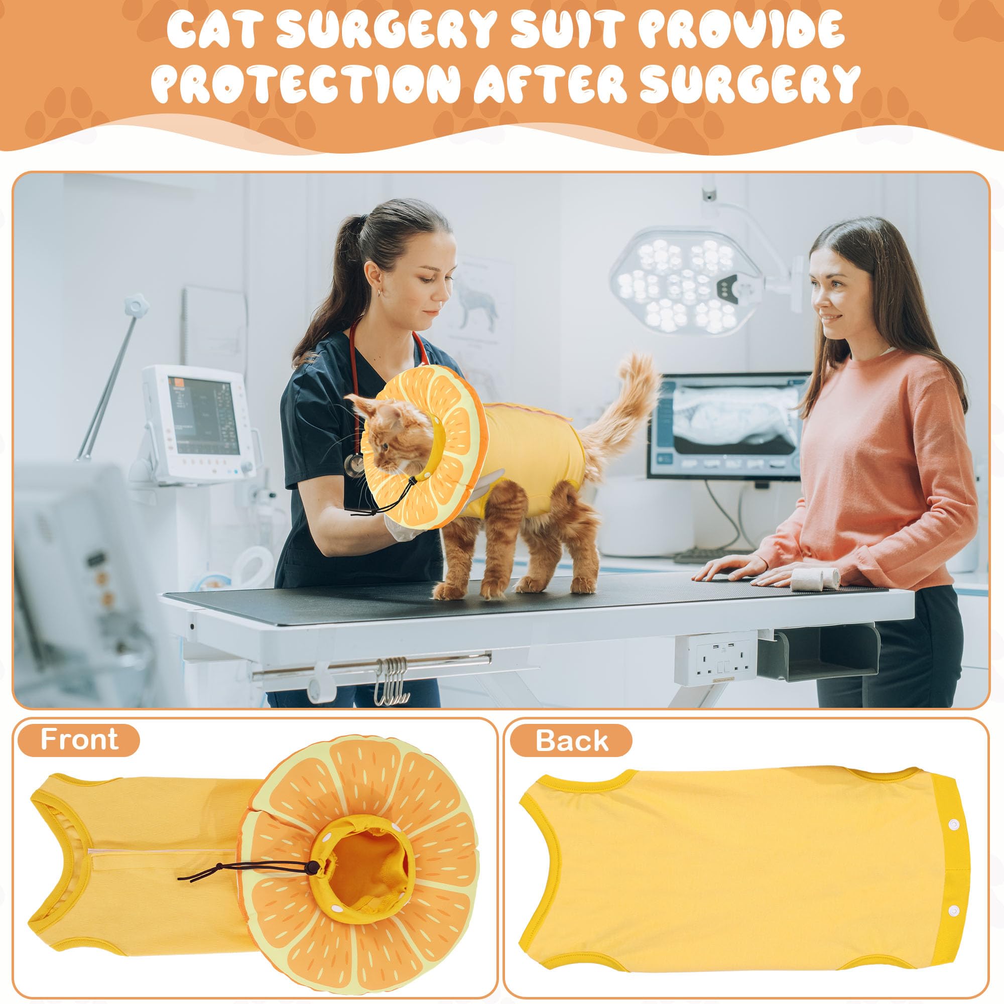 MABOZOO 2-in-1 Cat Surgical Suit, 2 Cat Recovery Suit & Cat Cone Collar for Cats After Surgery, Cute Kitten Surgical Full Bodysuit Cat Recovery Collar for Cats Dogs 4-8lb(Yellow)