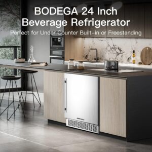 Bodega 24 inch Outdoor Beverage Refrigerator under Counter,180 Cans Stainless Steel Door Drink Fridge with Lock,Beer Fridge For Outdoor Kitchen,Home,Bar