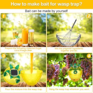 Wasp Traps Outdoor Hanging, Yellow Jacket Wasp Catcher for Trapping Hornet, Non-Toxic Reusable Wasp Catcher for Outdoors Trapping Wasp, Wasp Trap Solar Power Outdoor with LED Light, 2PC-Yellow