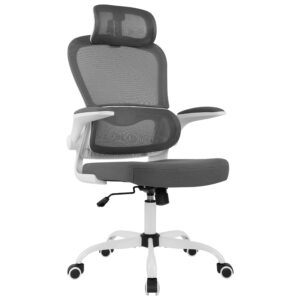 Office Chair Ergonomic Desk Chair Gaming Chair Computer Chair for Home Office with Wheels, Lumbar Support, Adjustable Headrest and Flip-up Armrest (Grey)