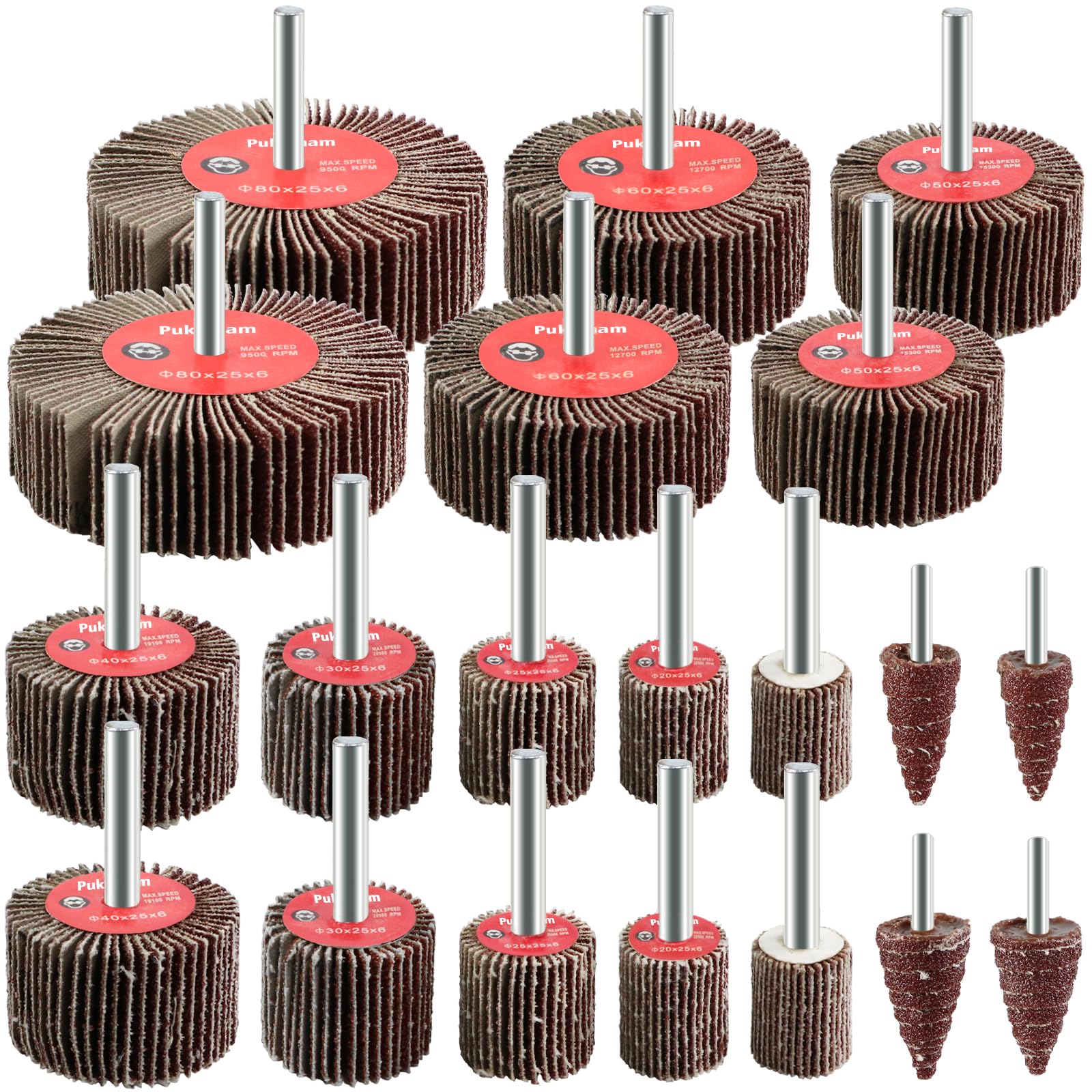 Pukamam 20 Pcs Flap Wheel Sander Set 80 Grit Sanding Wheel for Drill 1/4" Shank for Metal Wood