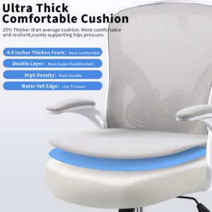 Office Chair, High Back Ergonomic Desk Chair, Thicken Large Seat, Adjustable Headrest and Lumbar Support, Comfy Computer Chair with Padded Flip-up Armrests, Swivel Task Chair, Tilt Function (Grey)