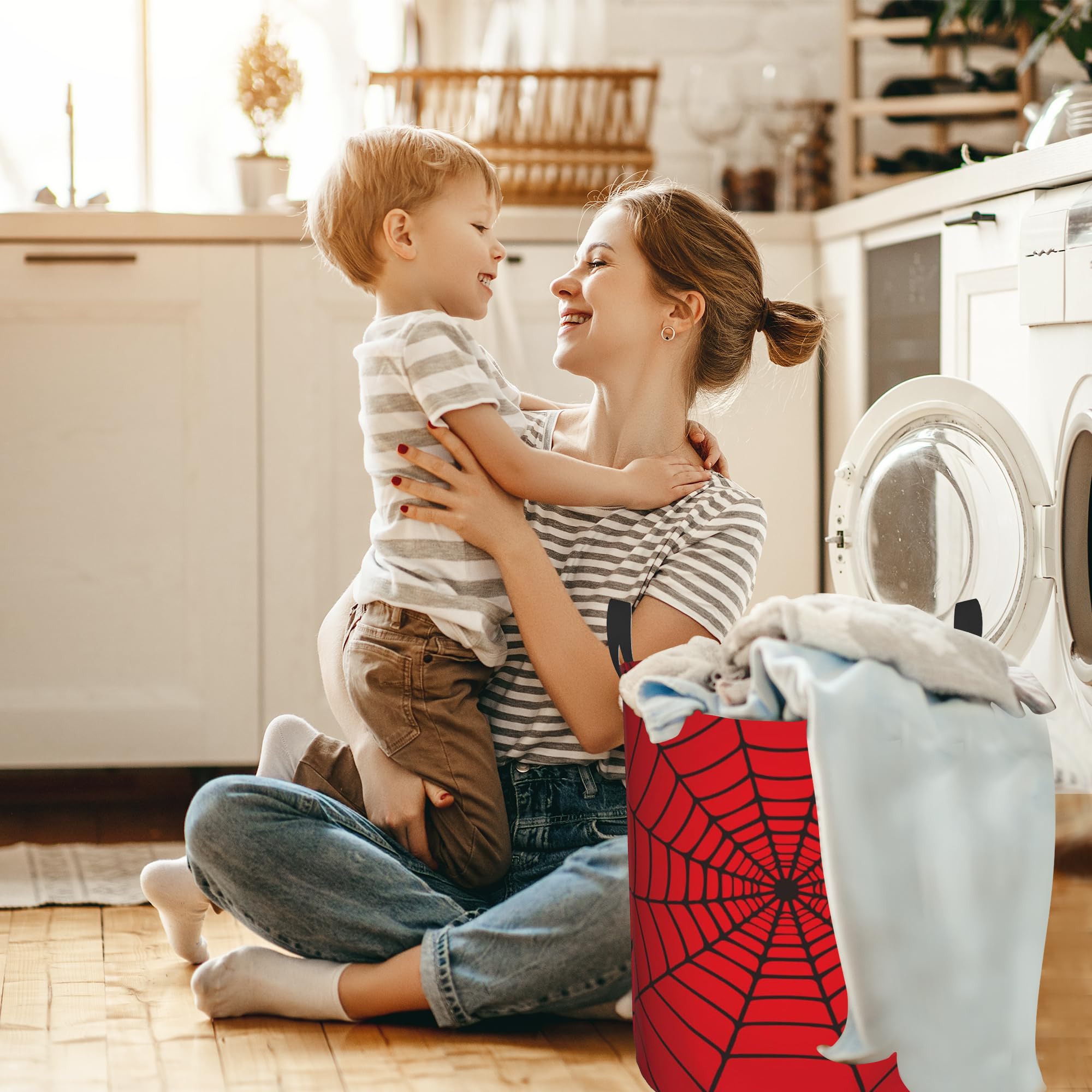 UIUPRO Laundry Hamper, Spider Web Red Laundry Basket,Waterproof Foldable Storage Bin for Bedroom,Clothes Organizer Basket,Toys Box 16x20 Inch