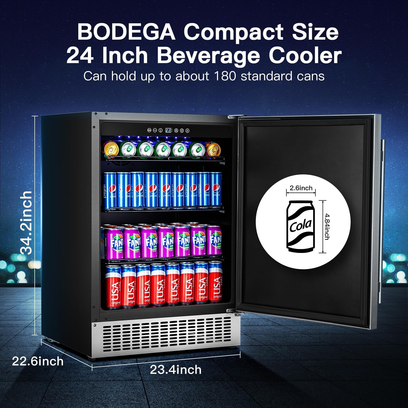 Bodega 24 inch Outdoor Beverage Refrigerator under Counter,180 Cans Stainless Steel Door Drink Fridge with Lock,Beer Fridge For Outdoor Kitchen,Home,Bar