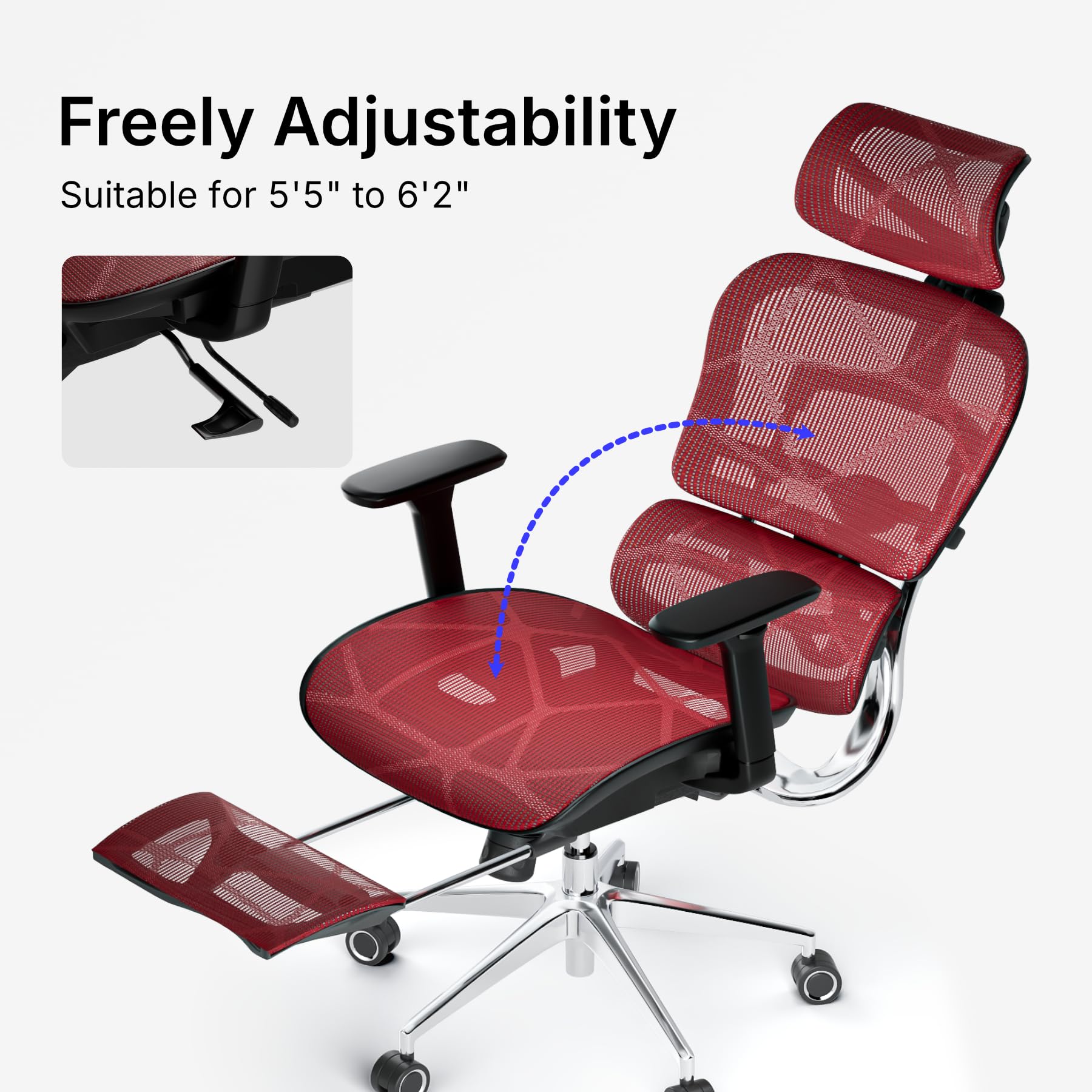 Ergonomic Mesh Office Chair with 3D Adjustable Armrest,Mesh High Back Desk Chair-Adjustable Headrest with Adjustable Lumbar Support and Footrest Office Chair