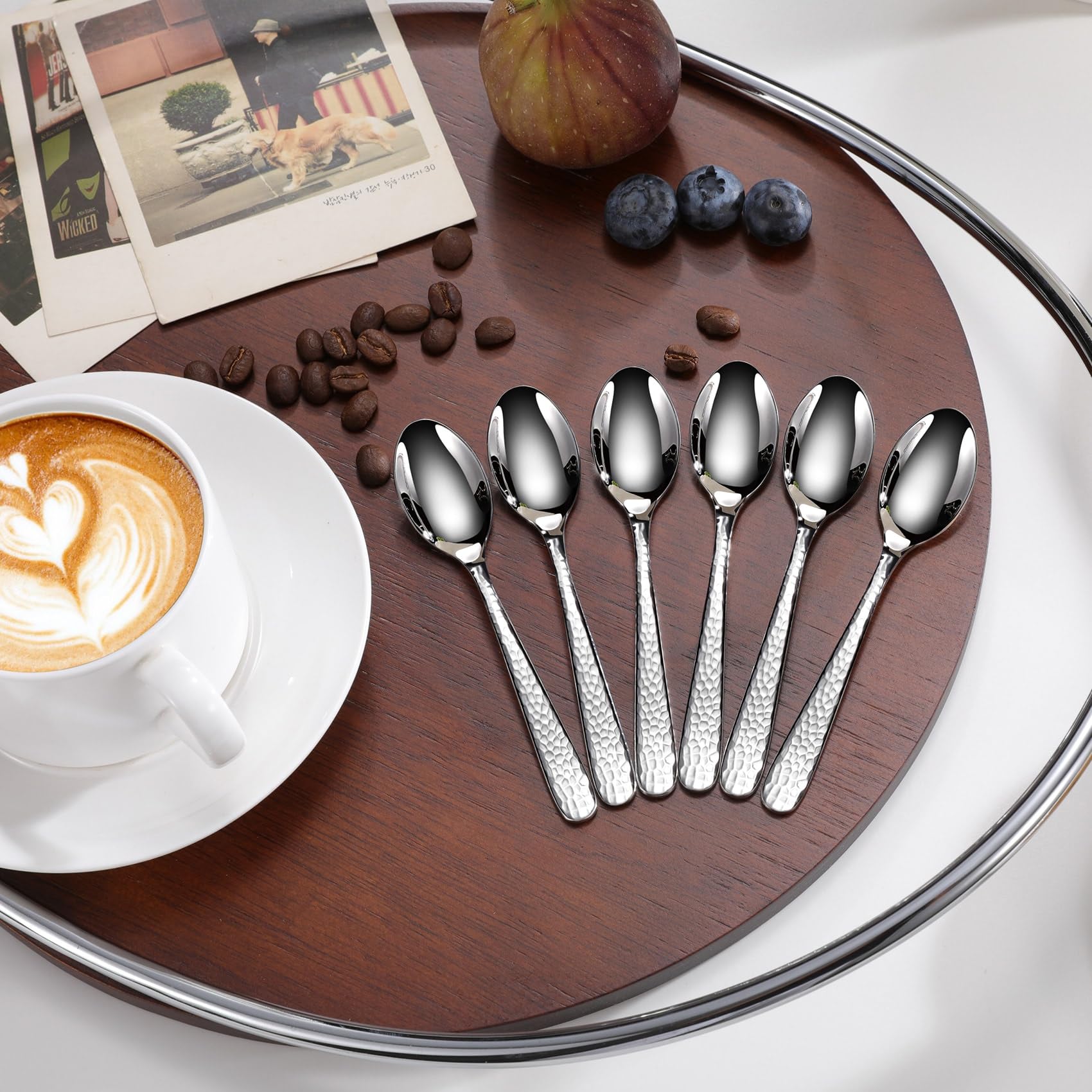 KEAWELL Premium Louise Hammered Demitasse Espresso Spoons: 6-Piece/12-Piece Set, 18/10 Stainless Steel, Mini Coffee Spoons, Small Spoon Set, Brightly-Mirror polished, Dishwasher Safe (6, 4.7 inches)