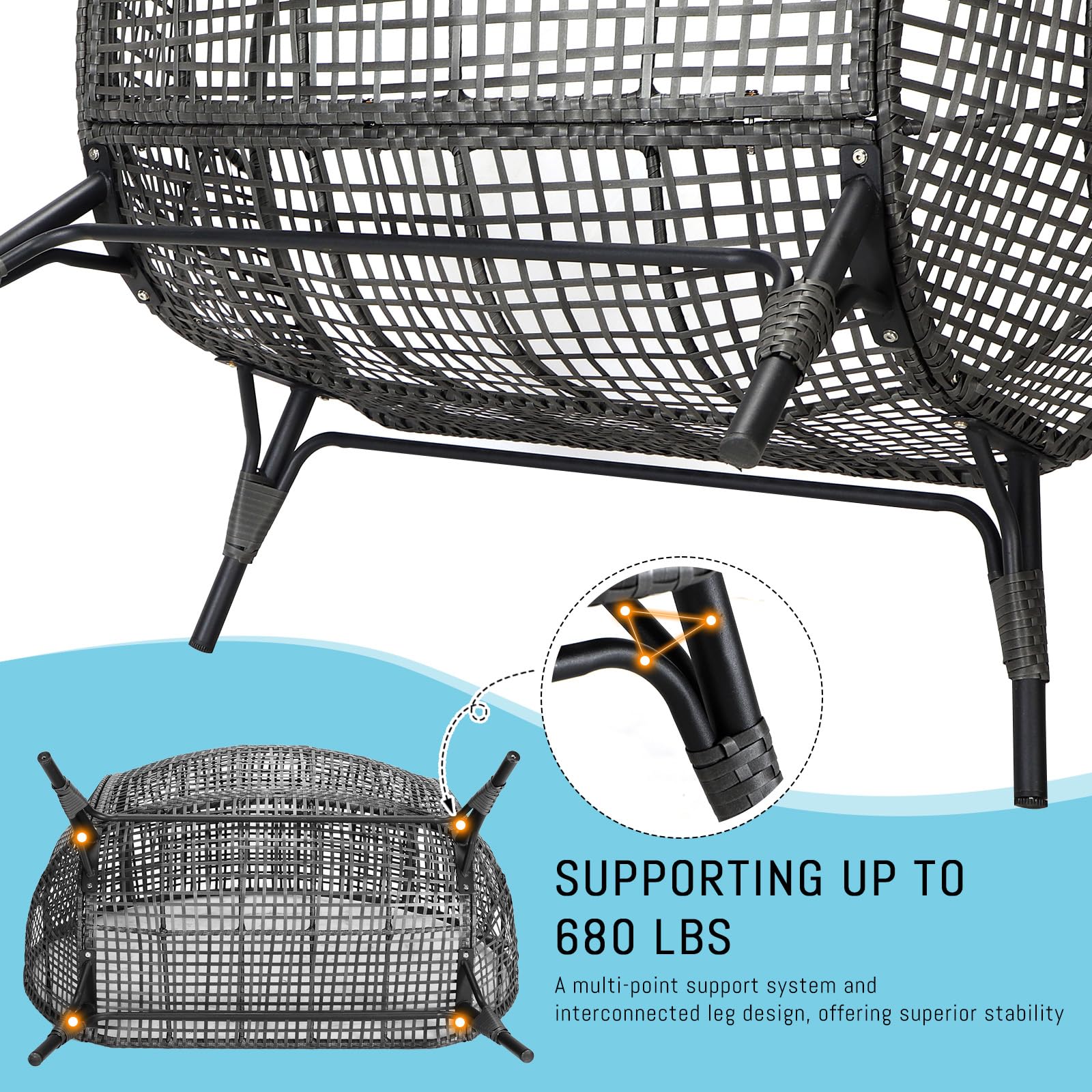 RADIATA Double Egg Chair with Ottomans Outdoor Wicker Patio Egg Chairs with Footrests for Indoor Bedroom Outside Porch Deck Backyard Garden