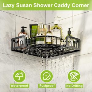 Lincordor Rotating Shower Caddy Corner, Stainless Steel Lazy Susan Turntable Shower Corner Shelf, Rustproof Spinning Bathroom Shower Organizer