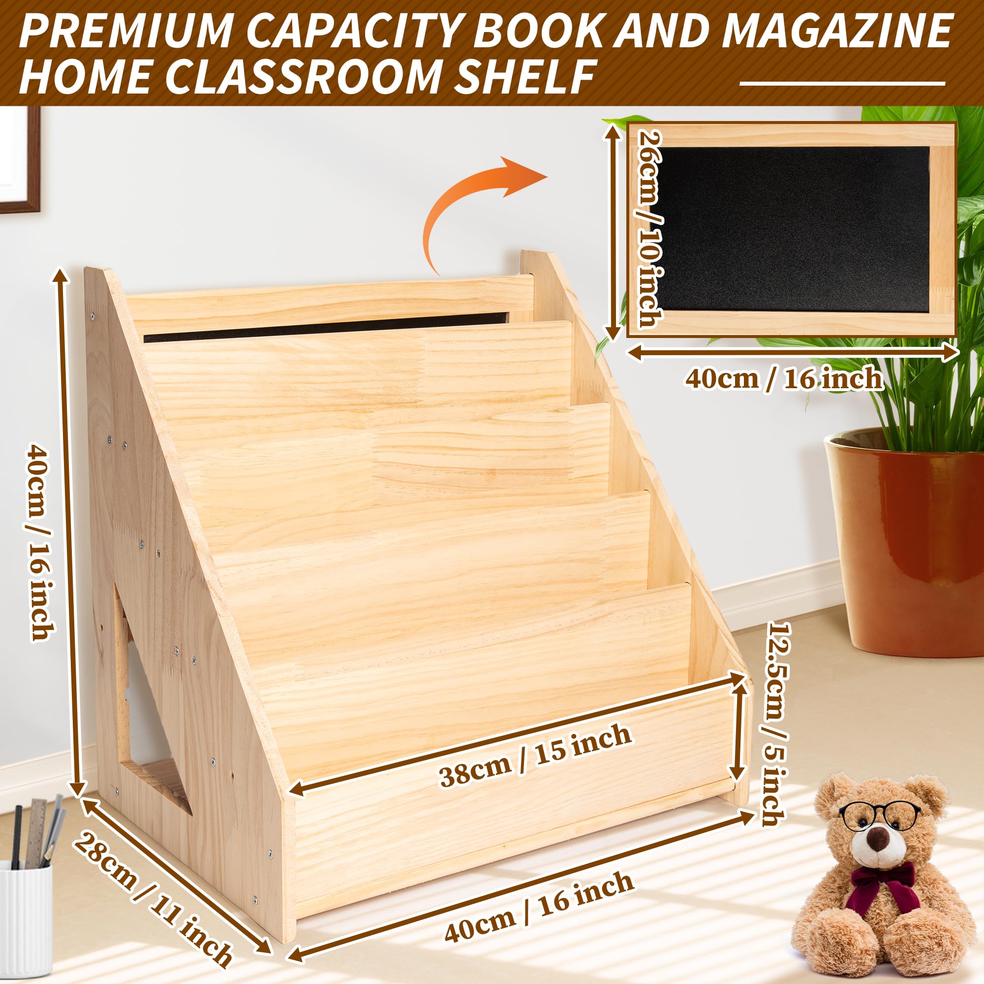 GENMOUS Montessori Bookshelf for Kids Room, Wooden Toddler Bookshelf with Chalkboard, Front-Facing Kids Bookshelf with Handle, Baby Book Shelf Bookcase for Nursery Playroom Classroom Reading Nook