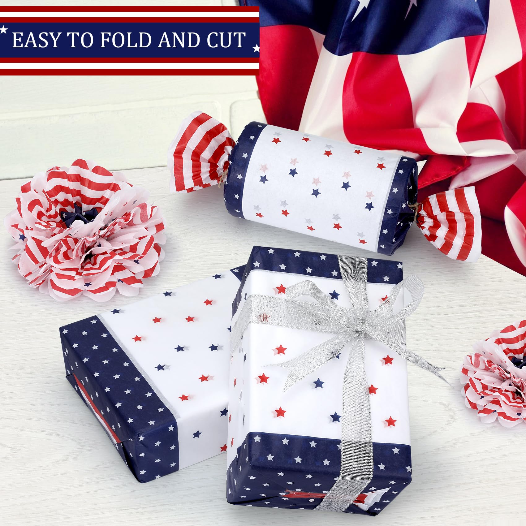 35 Sheets Tissue Paper for Gift Bags 19.5"x13.6" Gift Wrap Tissue Paper Bulk for 4th of July Memorial Day Festival Independence Day Party Art Crafts Tissue Paper for Packing Holiday Decor