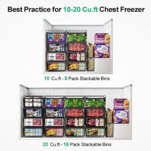 iSPECLE Freezer Organizer Bins - Fit 10 to 20 Cu.FT Chest Freezer, 2 Pack Large Expandable Stackable Deep Freezer Organizer Bins Sort and Easily Get Food with Handle, Improve Air Circulation, Black