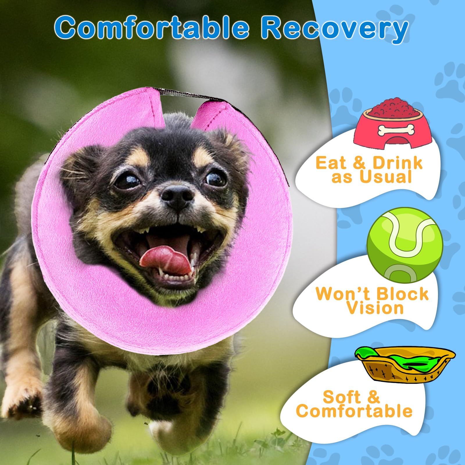 infisu Inflatable Dog Cone Collar (M Size), Soft Blow-up Protective Recovery Dog Collar, Pet Donut Cone Collar, Comfy E-Collar After Surgery for Medium Dog to Prevent Biting Scratching, Pink