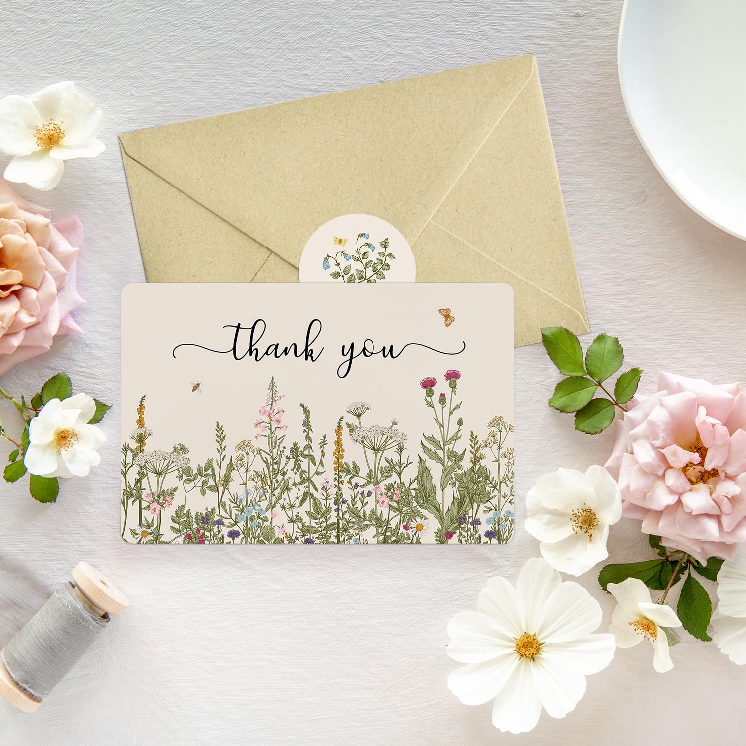 Artoid Mode 36 Pack Leaves Wildflower Thank You Cards Floral Greeting Cards Gift With Envelope Sticker Blank Note Cards for Birthday Wedding Baby Shower Bridal Shower, 4 x 6 Inch