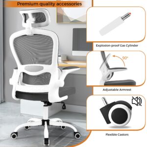 Office Chair Ergonomic Desk Chair Gaming Chair Computer Chair for Home Office with Wheels, Lumbar Support, Adjustable Headrest and Flip-up Armrest (Grey)