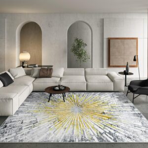 lahome 8x10 rugs for living room, modern area rugs 8x10 bedroom rug aesthetic low-pile soft dining room rug, washable abstract golden carpet indoor for kids playroom nursery