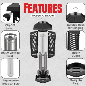 Gadget Geeks Mosquito Bug Zapper Outdoor & Indoor Electric, Mosquito Zapper, Fly Zapper Trap, Mosquito Killer with On Off Switch & 15W Replaceable UVA Bulb, 3500sq ft Large Range