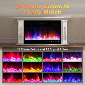 Electric Fireplace 36 Inch Insert Realsmart Recessed 750 1500 W High Screen Slim Wall Mountedle Fireplace Low Noise Overheat Protection Remote Control with Heater Timer Flame Color Sala Modernos (36“)