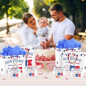 Large Baseball 1st Birthday Gift Bags with Card Tissue Paper 1st Birthday Gift Wrapping Bags Rookie of The Year Baseball First One Year Old Birthday Decorations Boys Girls Christmas Baby Shower Sport Party Supplies