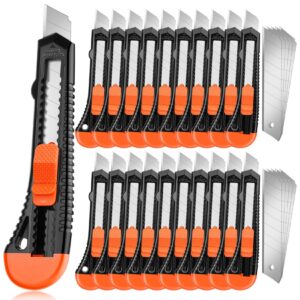 joyumy 20 pack utility knife, box cutter retractable, box knife for cartons, cardboard, and boxes, box opener with 10 pieces 18mm snap-off blade, razor knife for office and home use, box cutters