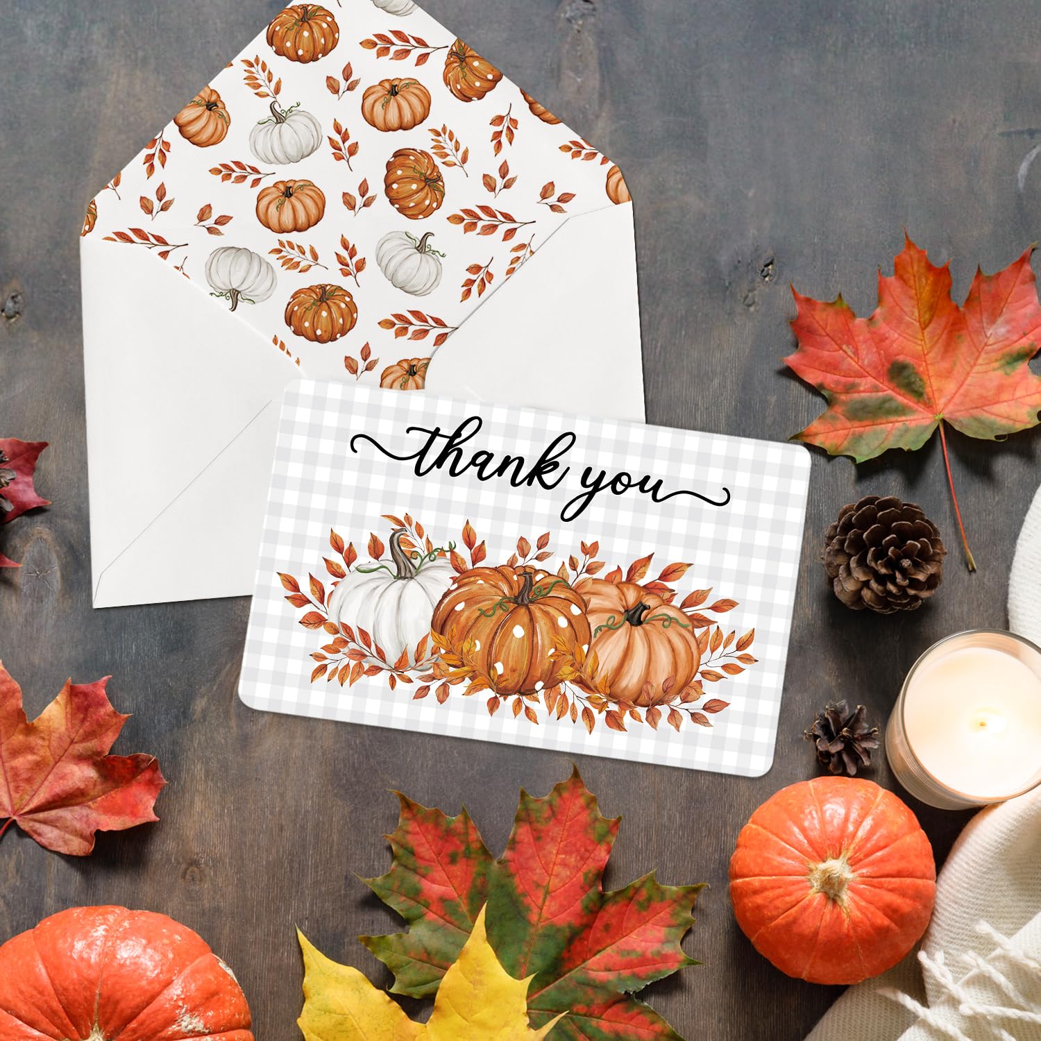 Artoid Mode 24 Pack Pumpkin Leaves Thank You Cards Fall Greeting Cards Gift With Envelope Sticker Blank Note Cards for Birthday Wedding Baby Shower Bridal Shower, 4 x 6 Inch